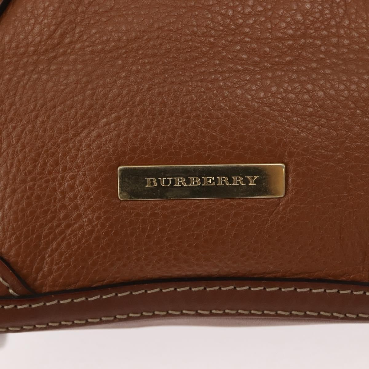 Burberry BURBERRY Hand Bag Leather Brown Gold Authentic ep11577
