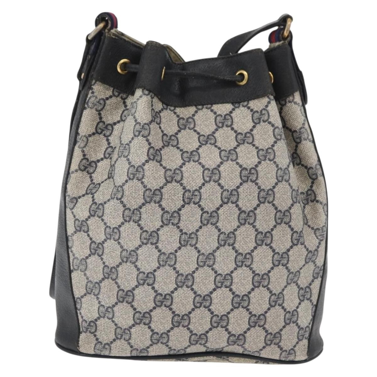 Gucci GUCCI GG Supreme Sherry Line Bag PVC Navy Gold Red 41 02 034 Authentic 179646