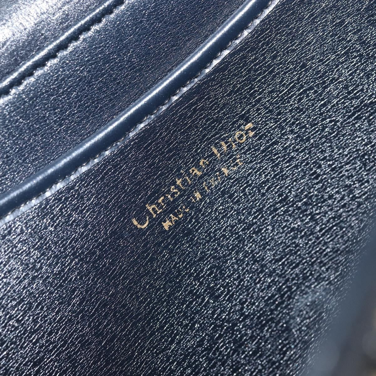 Dior Christian Dior Trotter Canvas Shoulder Bag Navy Gold Authentic gh1790