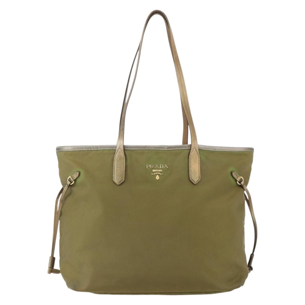 Prada PRADA Hand Bag Nylon Khaki Gold Authentic 159131