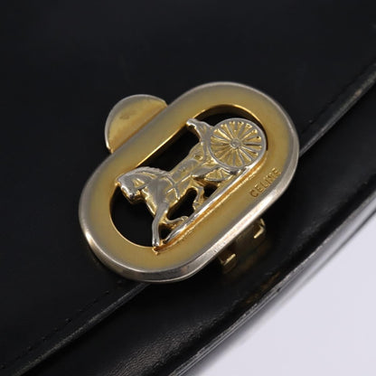 Celine CELINE Horse Carriage Shoulder Bag Leather Navy Gold Authentic BA6372
