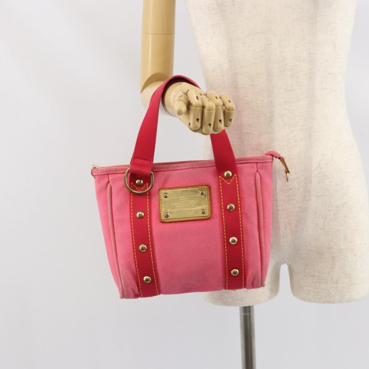 Louis Vuitton LOUIS VUITTON Antigua Cabas PM Hand Bag Rouge Pink M40088 LV Authentic ka2366