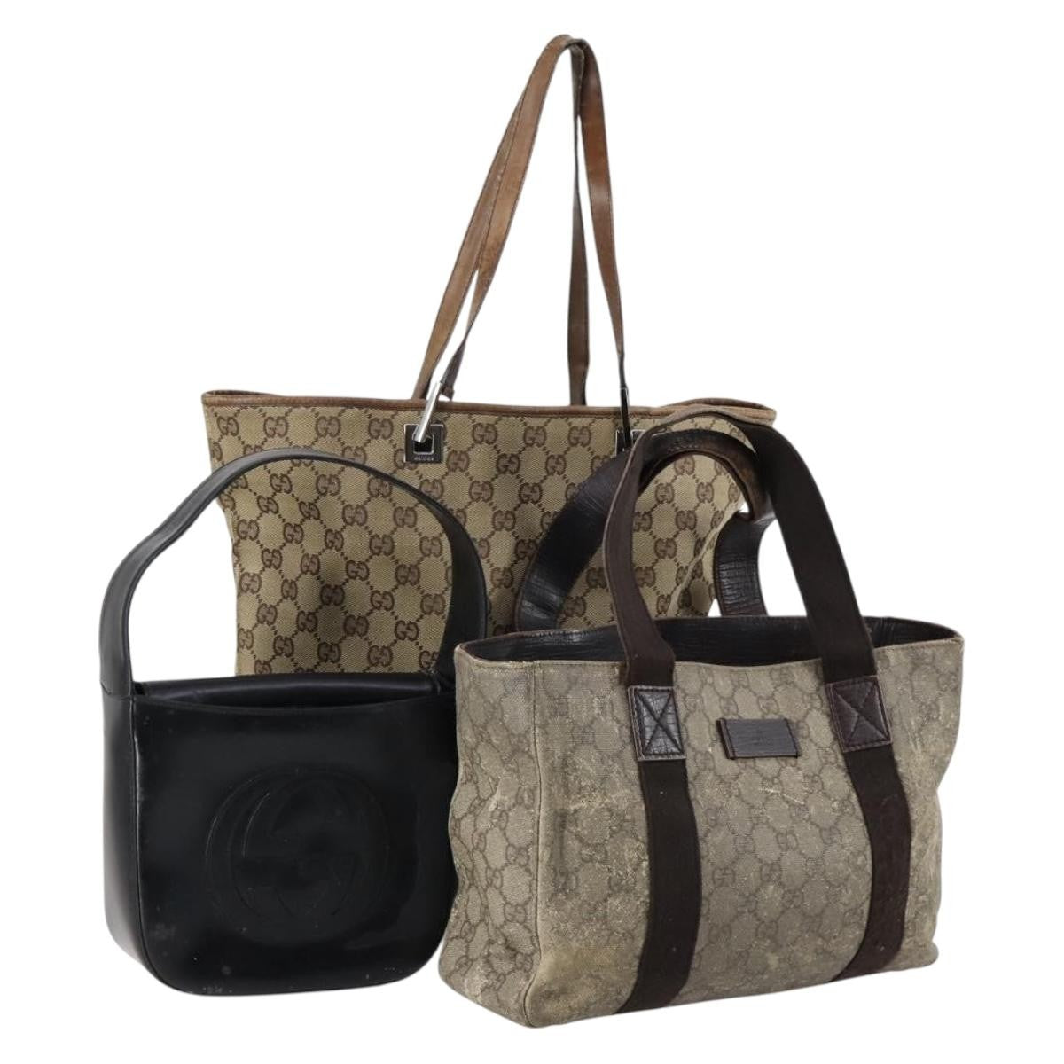 Gucci GUCCI GG Canvas Shoulder Bag Leather 3 Set Beige Black Authentic 150481