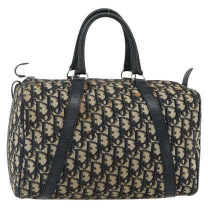 Dior Christian Dior Trotter Canvas Boston Bag Navy Silver Authentic 175415