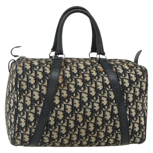 Dior Christian Dior Trotter Canvas Boston Bag Navy Silver Authentic 175415