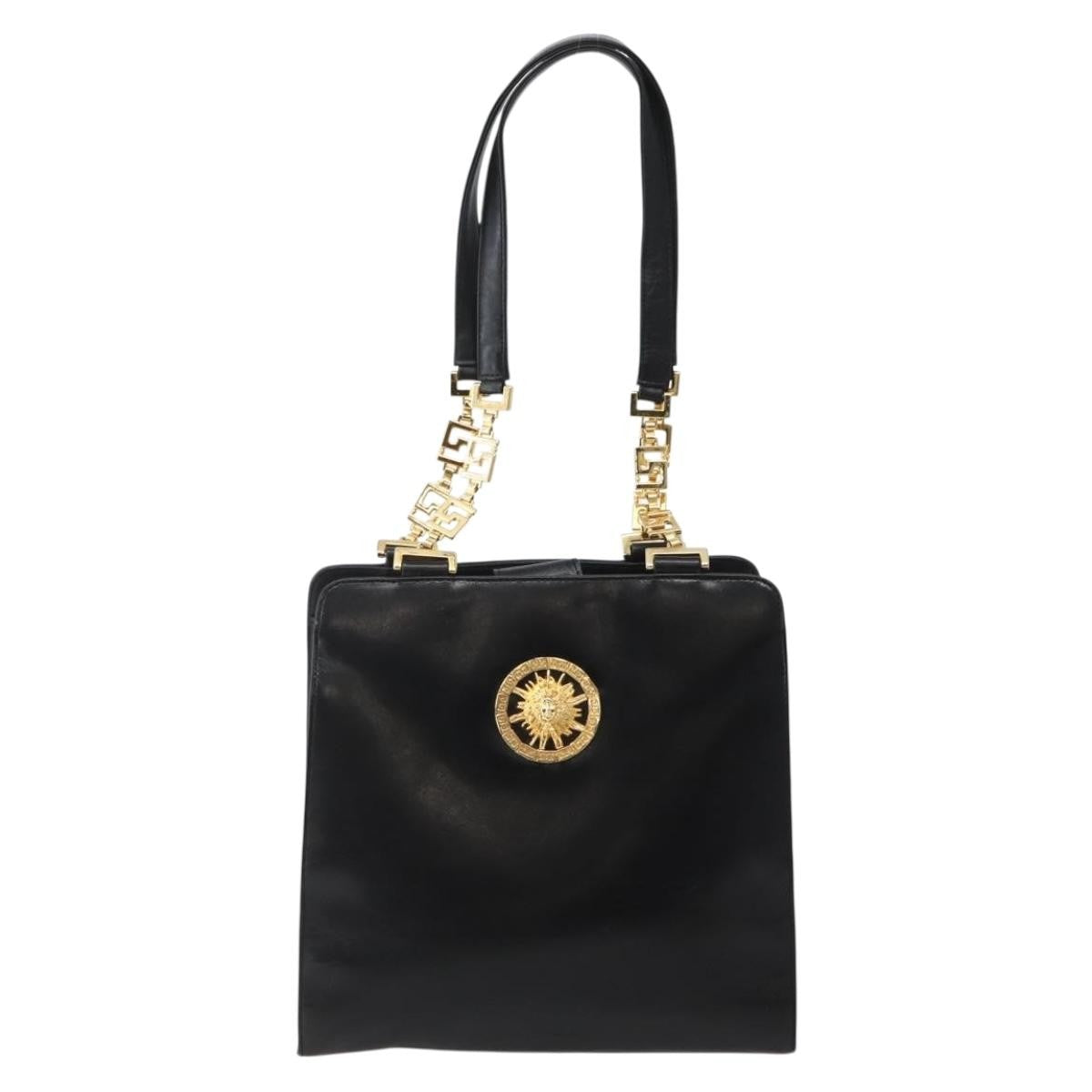 Gianni Versace Gianni Versace Chain Tote Bag Leather Black Gold Authentic bs29493