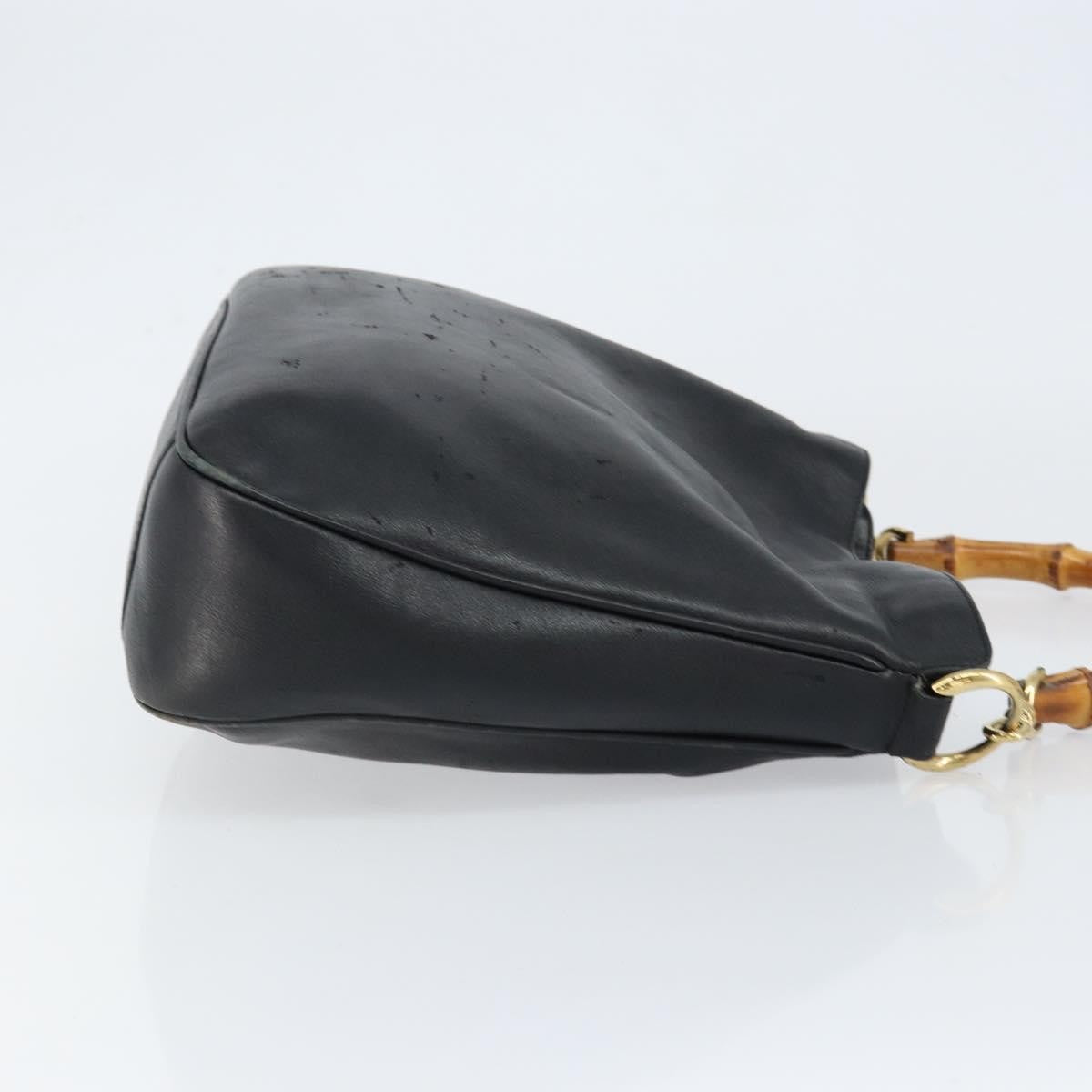 Gucci GUCCI Bamboo Hand Bag Leather Black Gold 001 0166 1638 Authentic 150344