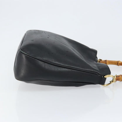 Gucci GUCCI Bamboo Hand Bag Leather Black Gold 001 0166 1638 Authentic 150344