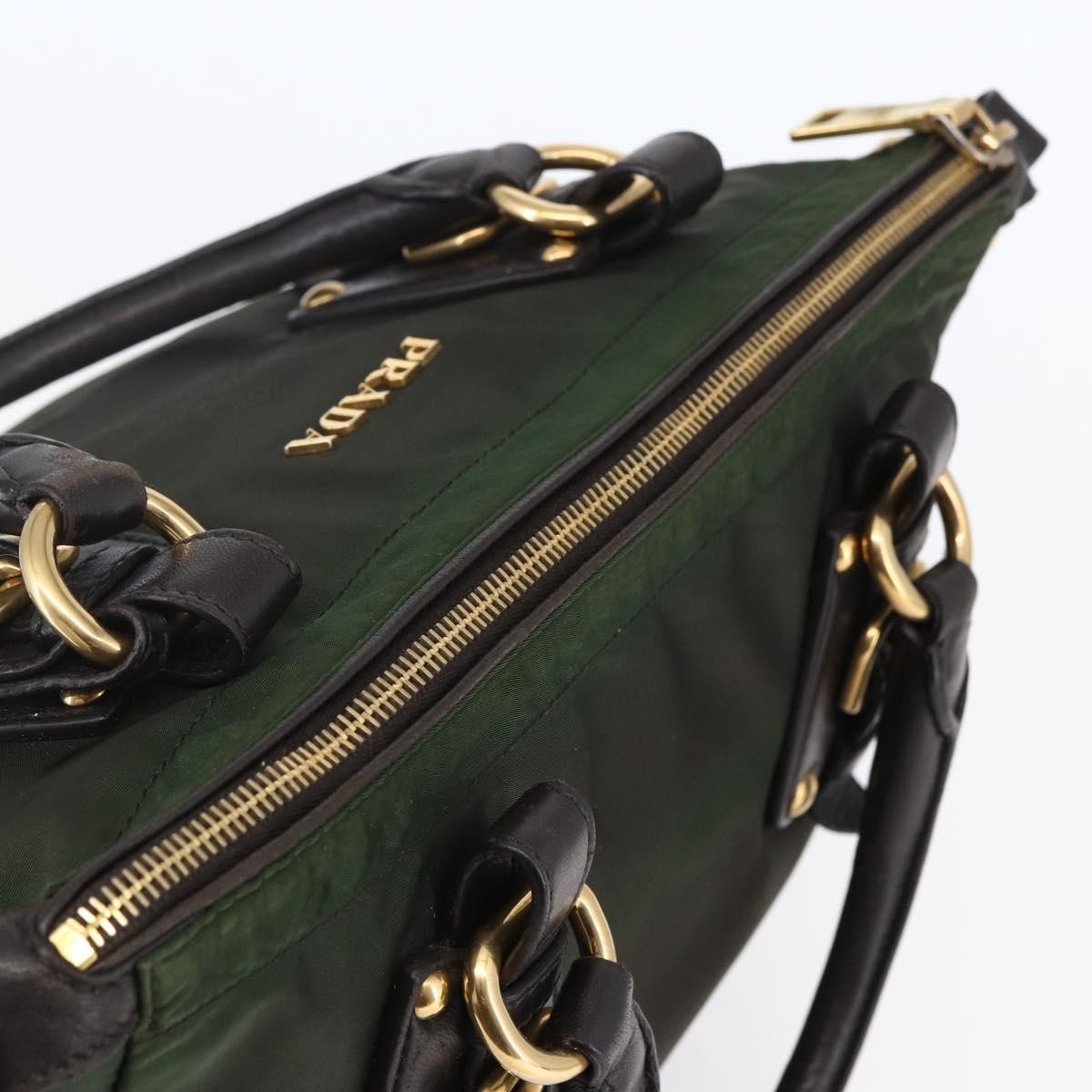 Prada PRADA Hand Bag Nylon 2way Khaki Gold Authentic 148290