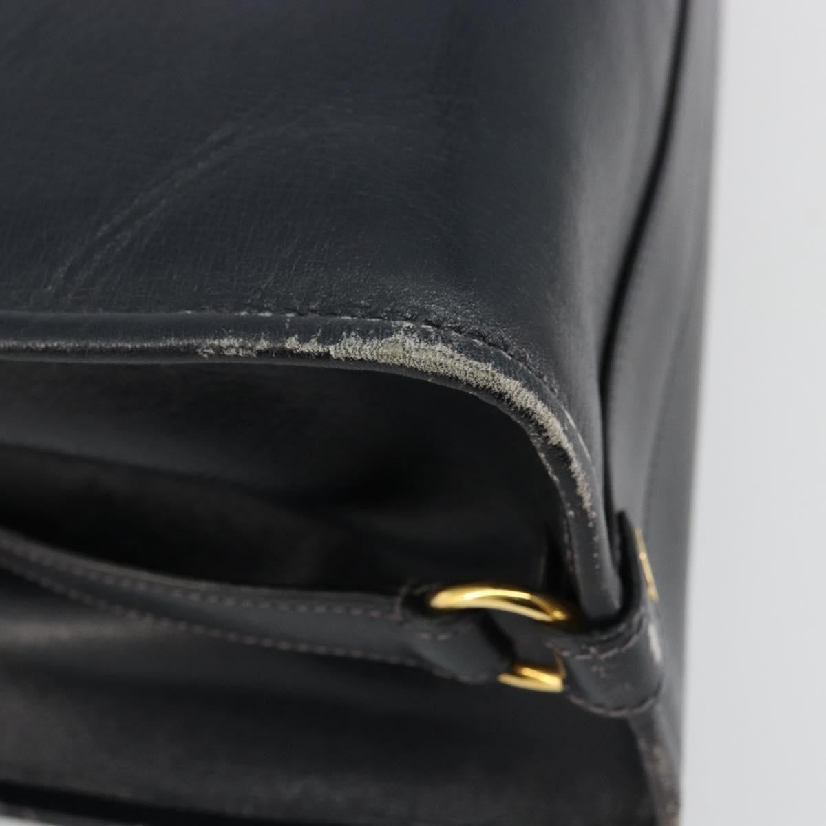 Gucci GUCCI Hand Bag Leather Navy Gold Authentic 177664