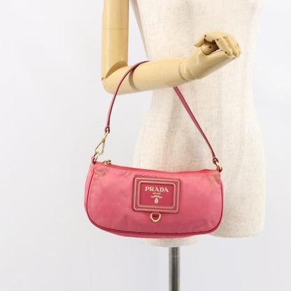 Prada PRADA Shoulder Bag Nylon Leather Pink Gold Authentic 155082