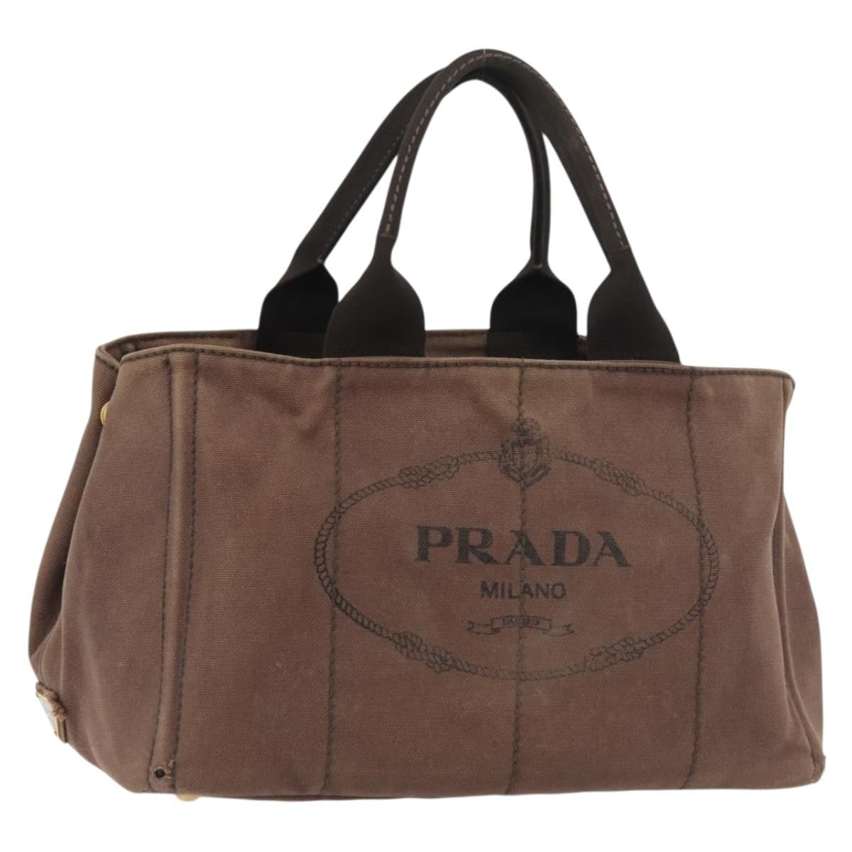 Prada PRADA Canapa MM Hand Bag Canvas Brown Gold Authentic 176198