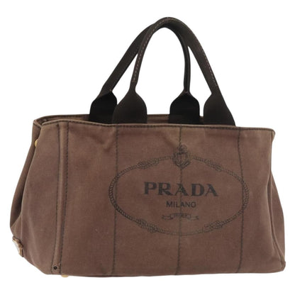 Prada PRADA Canapa MM Hand Bag Canvas Brown Gold Authentic 176198