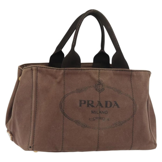 Prada PRADA Canapa MM Hand Bag Canvas Brown Gold Authentic 176198
