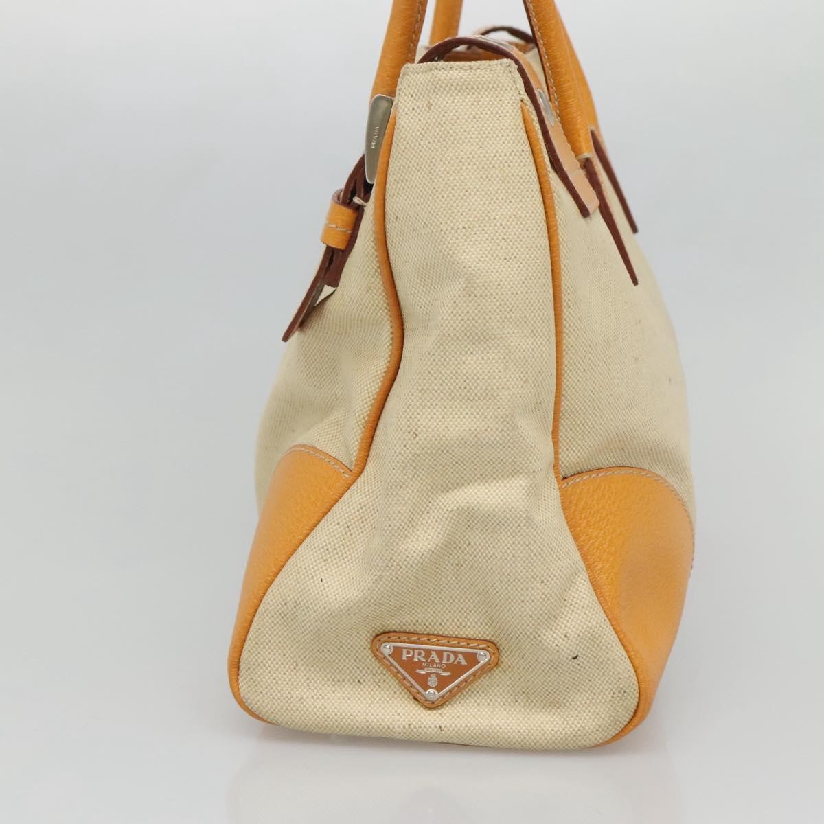 Prada PRADA Hand Bag Canvas Beige Silver Authentic 127392
