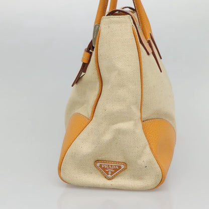 Prada PRADA Hand Bag Canvas Beige Silver Authentic 127392