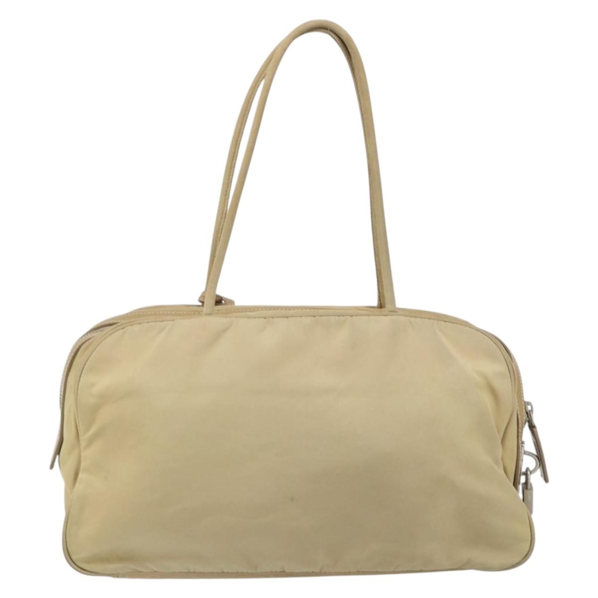 Prada PRADA Hand Bag Nylon Beige Silver Authentic 166752