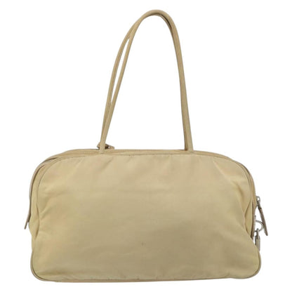 Prada PRADA Hand Bag Nylon Beige Silver Authentic 166752