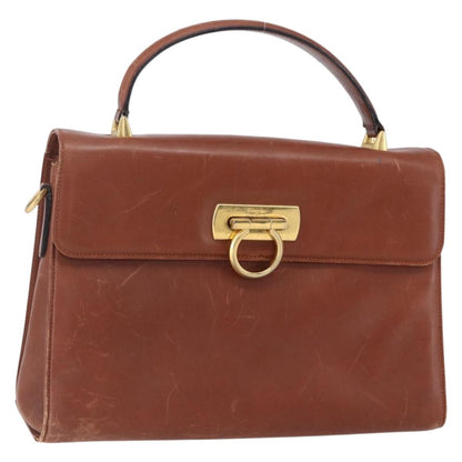 Salvatore Ferragamo Salvatore Ferragamo Gancini Hand Bag Leather Brown Gold Authentic 150384