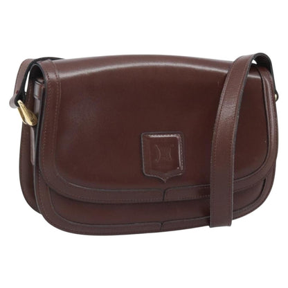 Celine CELINE Shoulder Bag Leather Brown Gold Authentic YKZ128