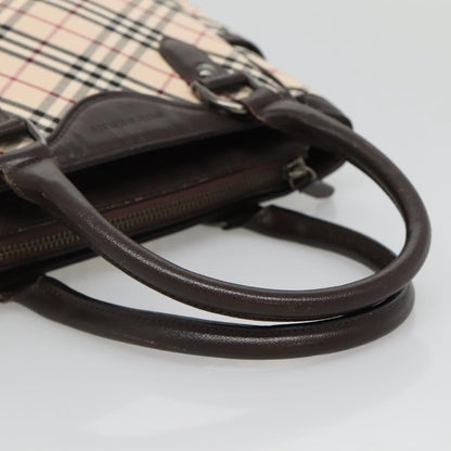 Burberry BURBERRY Nova Check Hand Bag Canvas Beige Silver Authentic ep9645