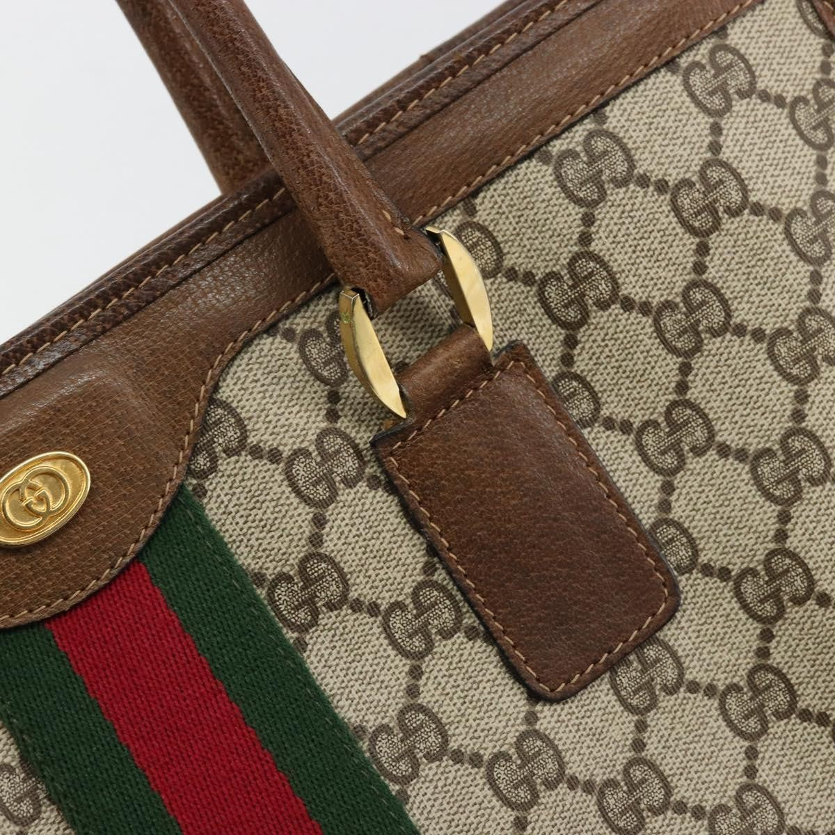 Gucci GUCCI GG Supreme Web Sherry Line Hand Bag PVC Beige Gold 002 4083 39 Authentic ka4103
