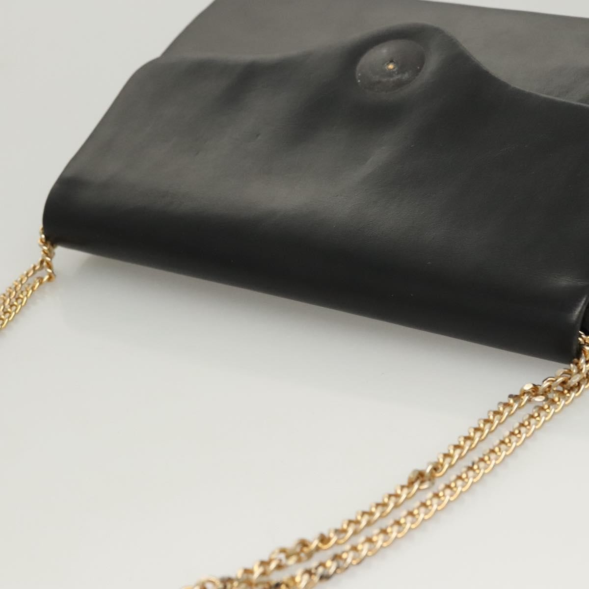 Dior Christian Dior Chain Shoulder Bag Leather Black Gold Authentic BA2045