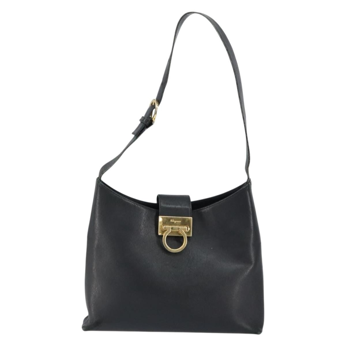 Salvatore Ferragamo Salvatore Ferragamo Gancini Shoulder Bag Leather Black Gold Authentic BA8226