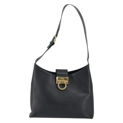 Salvatore Ferragamo Salvatore Ferragamo Gancini Shoulder Bag Leather Black Gold Authentic BA8226