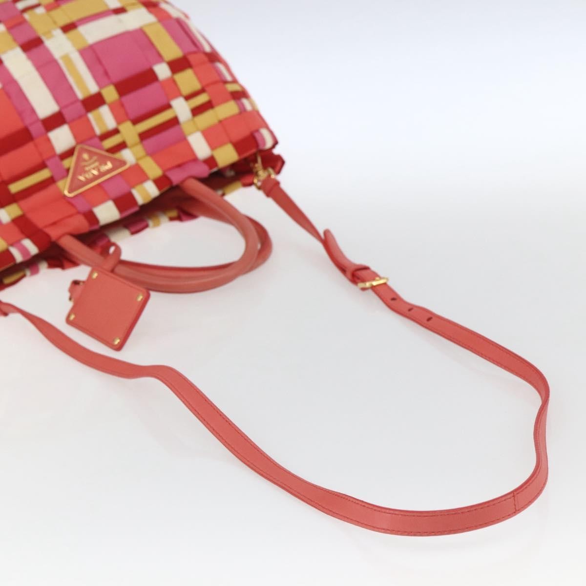 Prada PRADA Hand Bag Nylon 2way Red Gold Authentic 164691