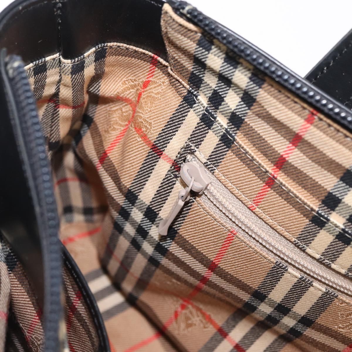 Burberry BURBERRY Nova Check Hand Bag Leather Black Silver Authentic SW1869