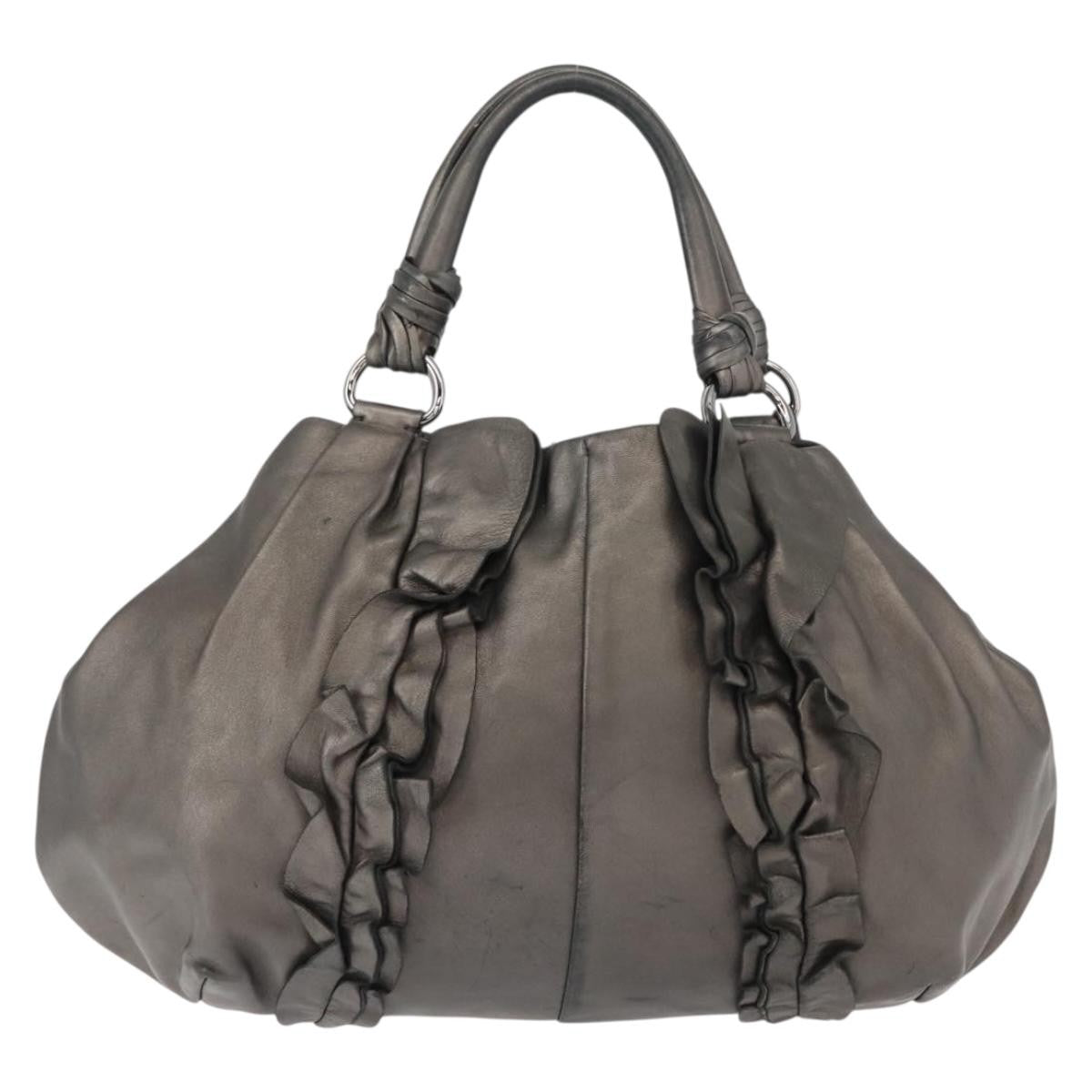 Prada PRADA Tote Bag Leather Gray Silver Authentic 146806
