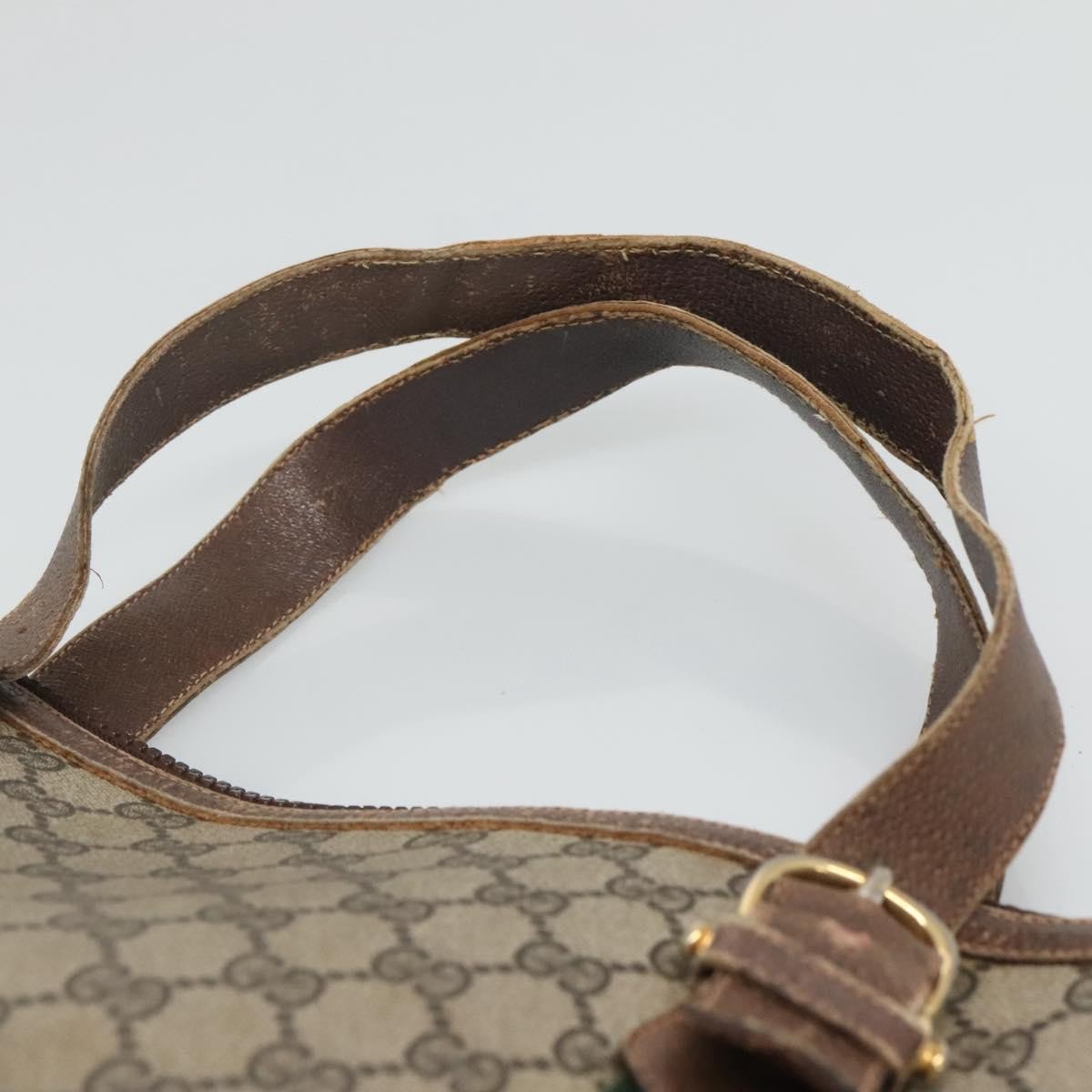 Gucci GUCCI GG Supreme Web Sherry Line Hand Bag PVC Beige Gold Authentic ar13384
