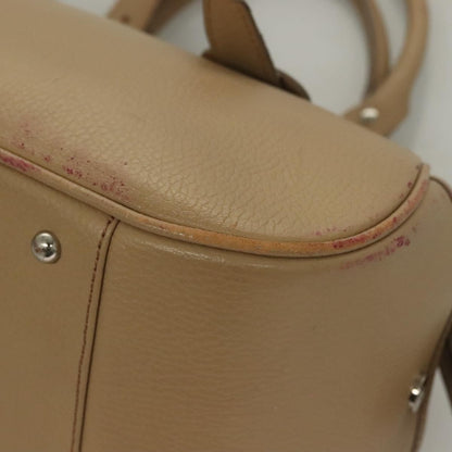 Burberry BURBERRY Hand Bag Leather Beige Silver Authentic ep9861