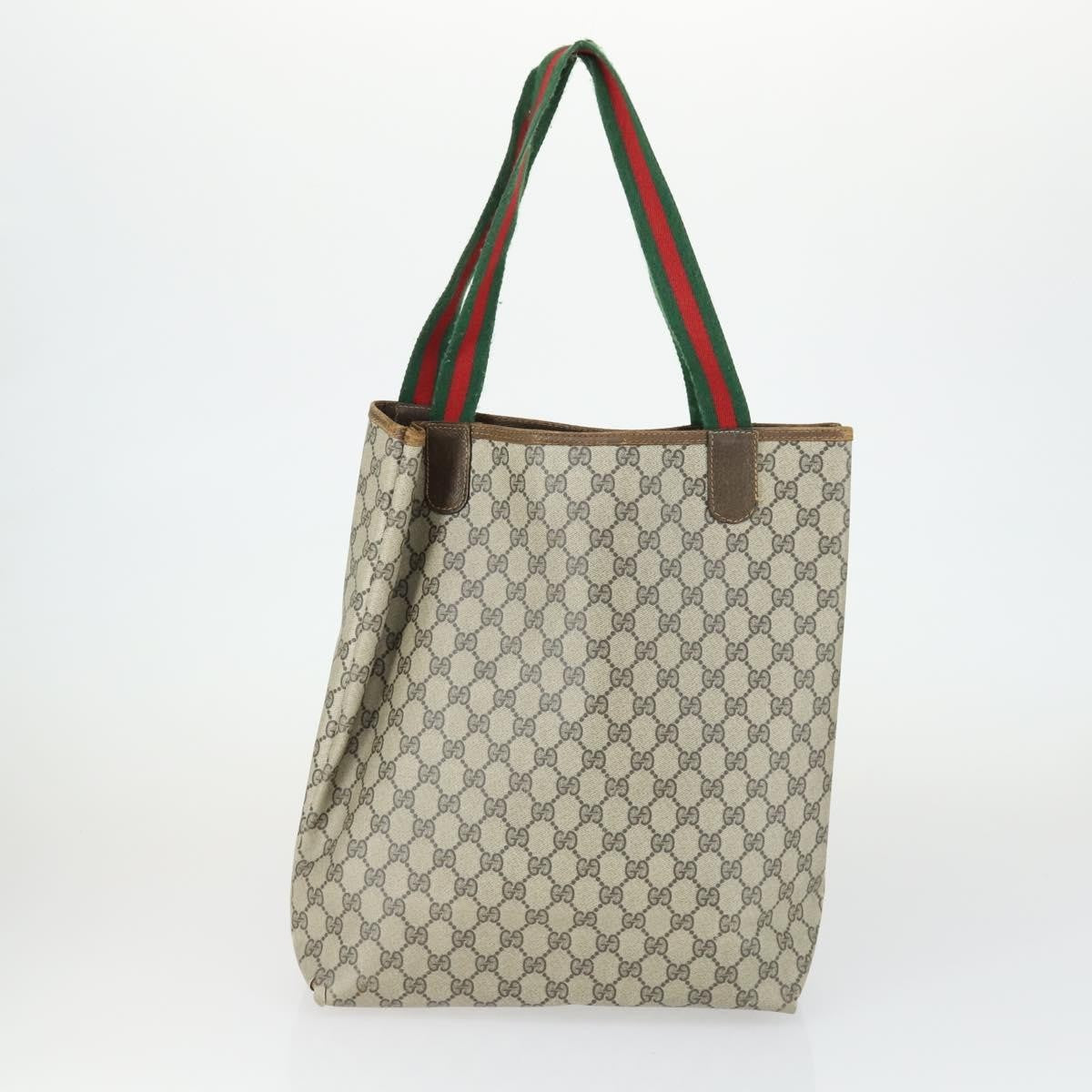 Gucci GUCCI GG Supreme GG Plus Web Sherry Line Bag PVC 4 Set Beige Green Authentic 160748