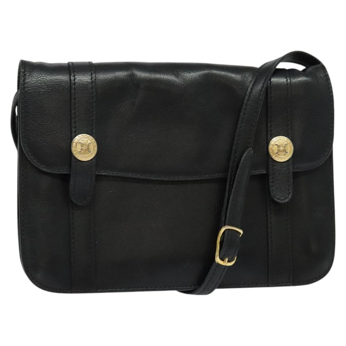 Celine CELINE Shoulder Bag Leather Black Gold Authentic 126895