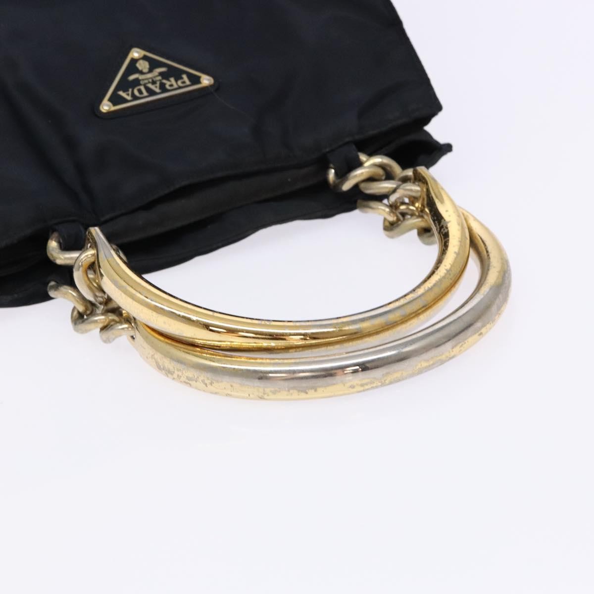 Prada PRADA Hand Bag Nylon Navy Gold Authentic 141629