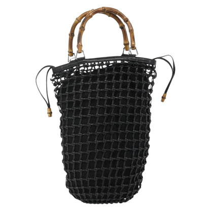 Gucci GUCCI Bamboo Hand Bag Leather Black Silver 000 1046 0542 Authentic 177859