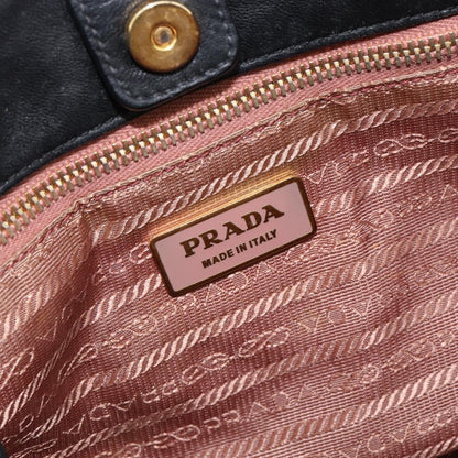 Prada PRADA ribbon Hand Bag Nylon Leather Black Gold Authentic 153236