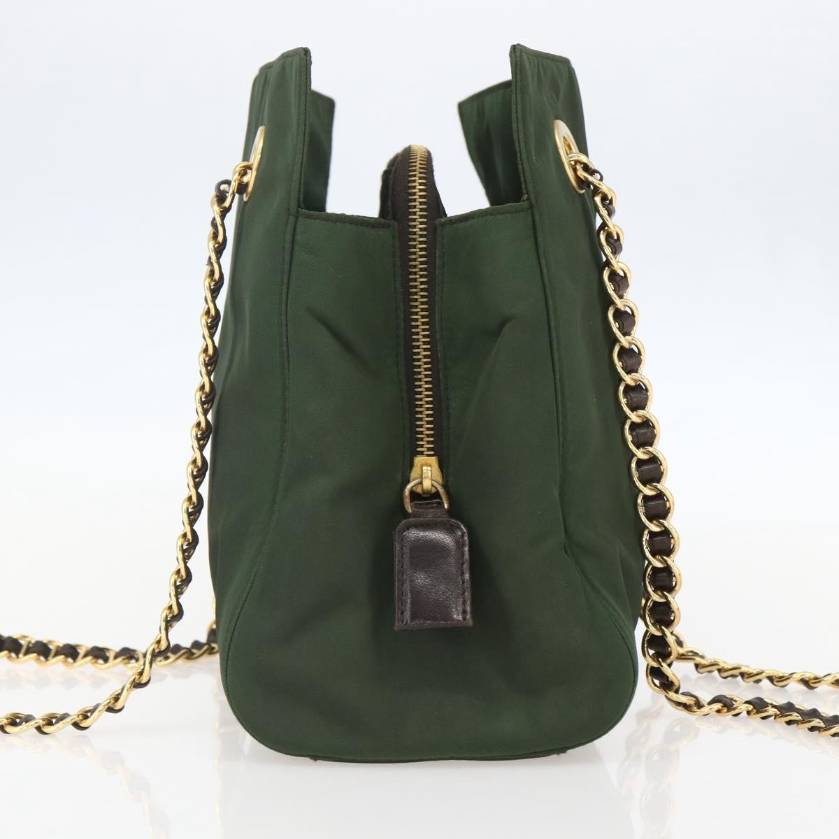 Prada PRADA Chain Shoulder Bag Nylon Green Gold Authentic 159258