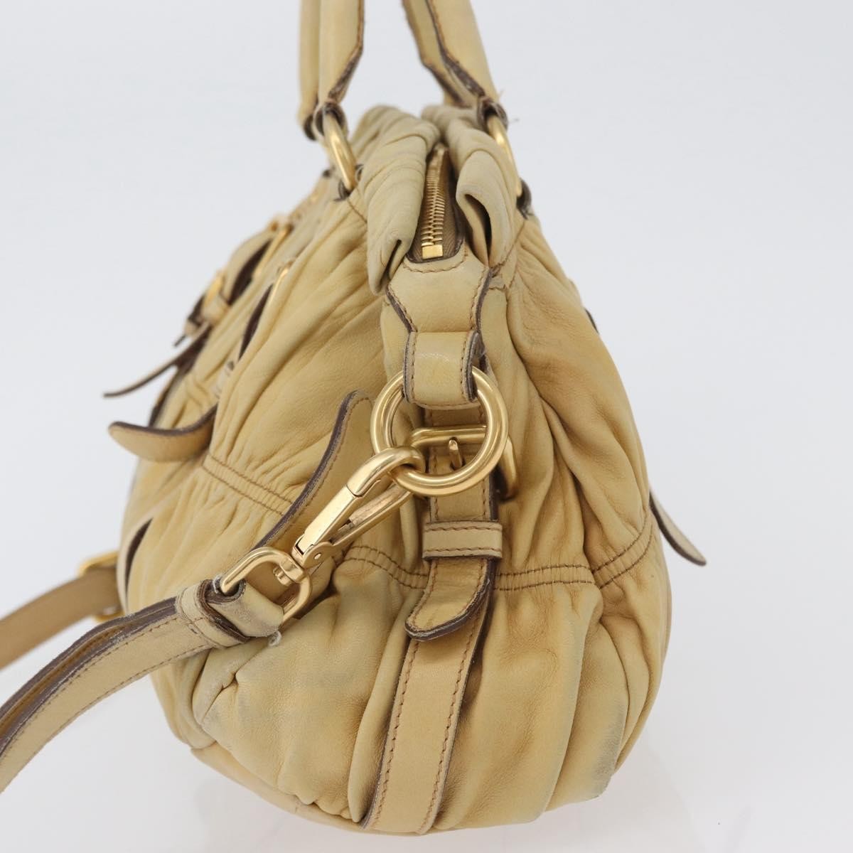 Prada PRADA Hand Bag Leather 2way Ivory Gold Authentic 173213