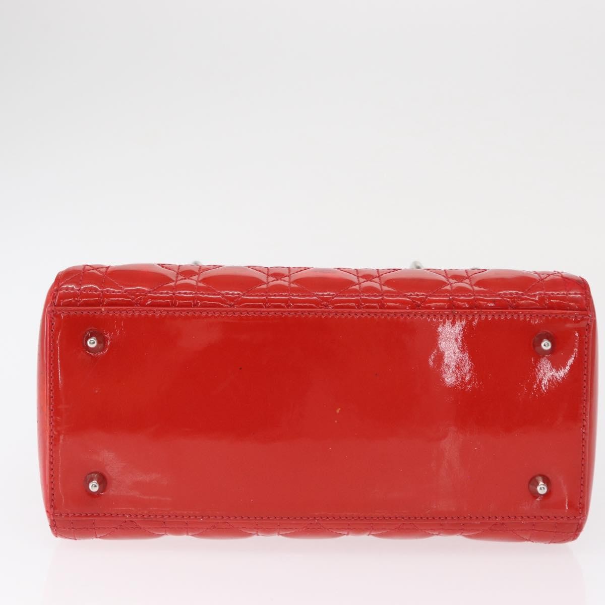 Dior Christian Dior Canage Hand Bag Patent leather Red Silver Authentic 162851