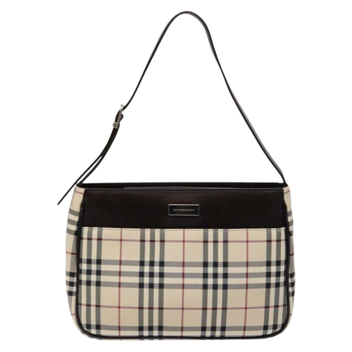 Burberry BURBERRY Nova Check Shoulder Bag Canvas Beige Silver Authentic 138176