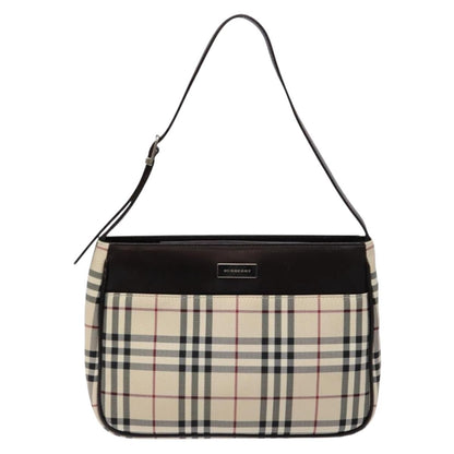 Burberry BURBERRY Nova Check Shoulder Bag Canvas Beige Silver Authentic 138176