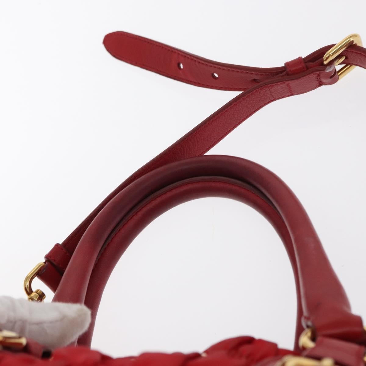 Prada PRADA Hand Bag Nylon Leather 2way Red Gold Authentic 155077