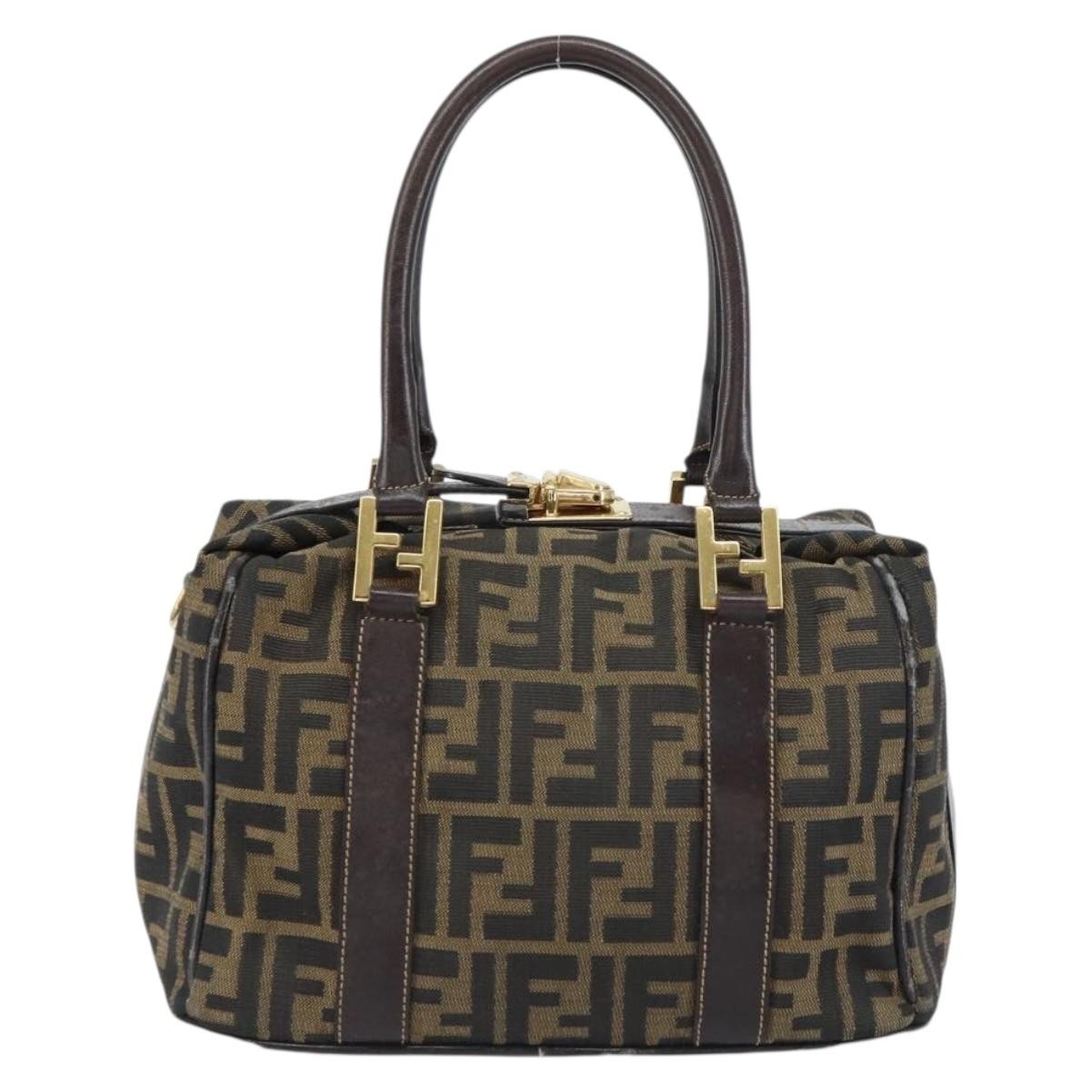 Fendi FENDI Zucca Canvas Hand Bag Black Brown gold Authentic 155701