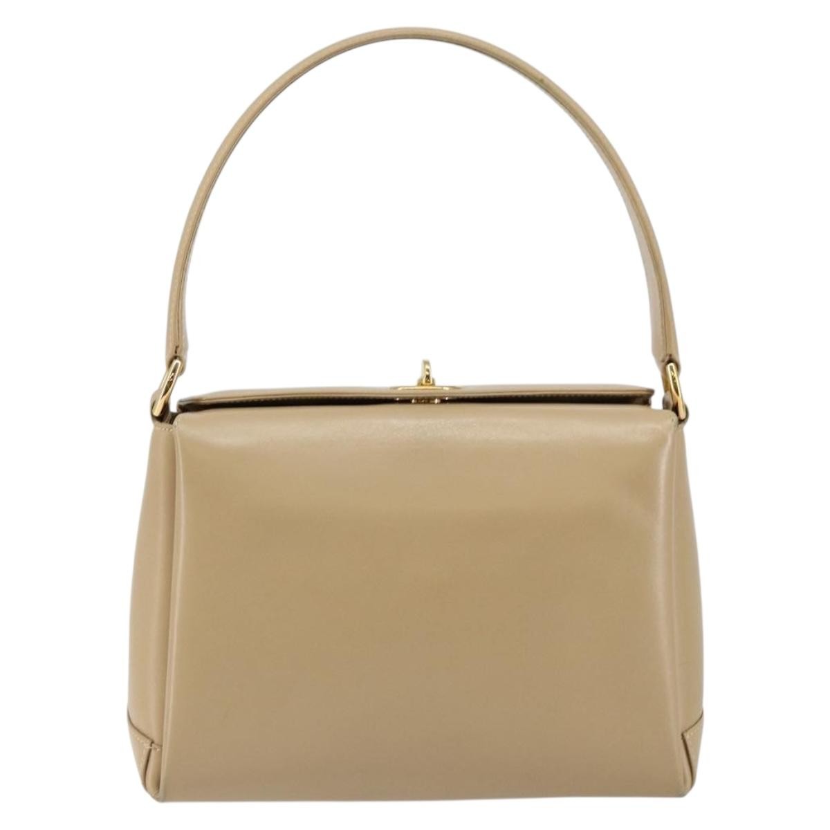 Gucci GUCCI Shoulder Bag Leather Beige Gold Authentic ep11343