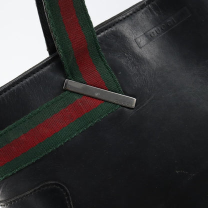 Gucci GUCCI Web Sherry Line Hand Bag Leather Black Silver 73984 Authentic 158386