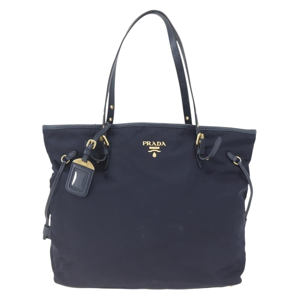 Prada PRADA Tote Bag Nylon Navy Gold Authentic 166304