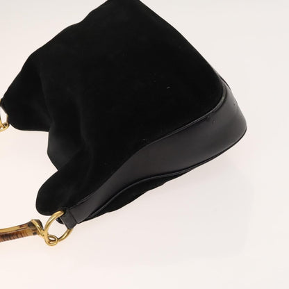 Gucci GUCCI Bamboo Shoulder Bag Suede 2way Black Gold 001 2404 16380 Authentic ti3280